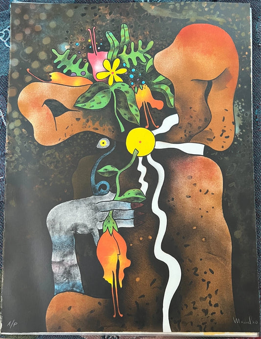 Leonel Maciel "Woman with Flowers in the Night" - Signed + Numbered Lithograph